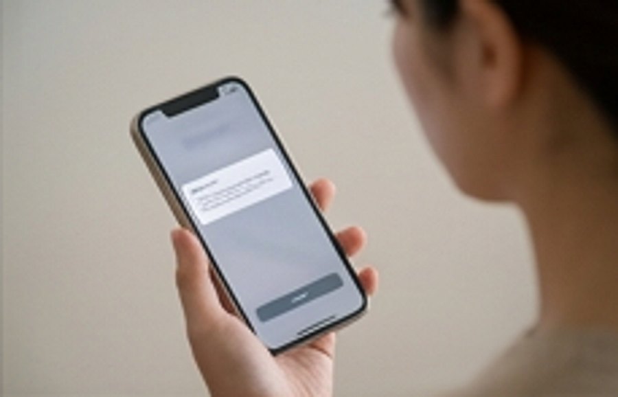 スマートフォンの通知画面を見て少し慎重な表情
