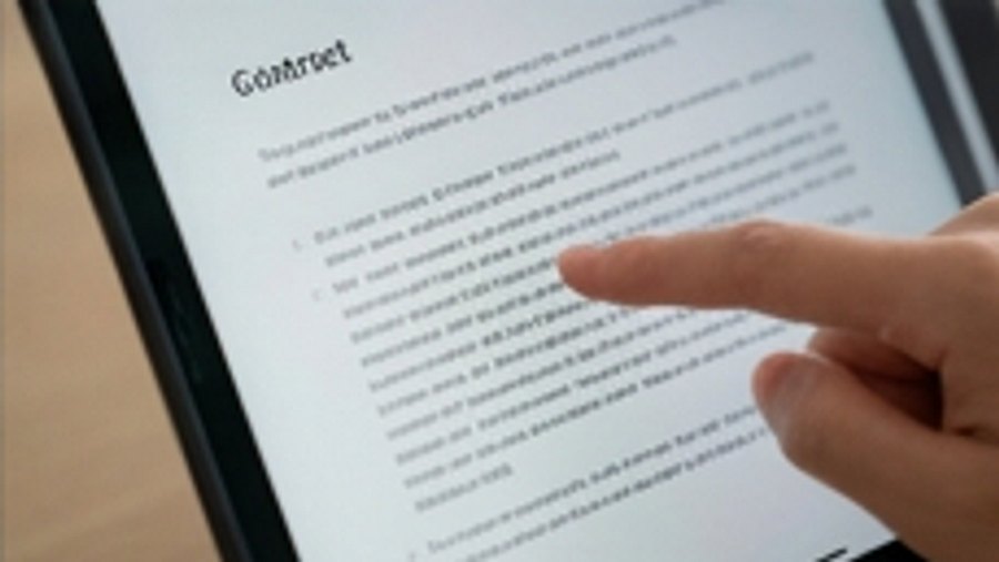 契約書のようなページを指でなぞって確認する様子