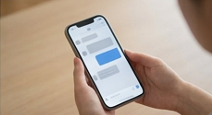 スマートフォンでチャット画面を見ながらクライアントとやり取りする様子
